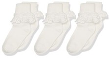 Big Girls' Misty Ruffle Turn Cuff Socks Pack of 3 Ivory X-Small
