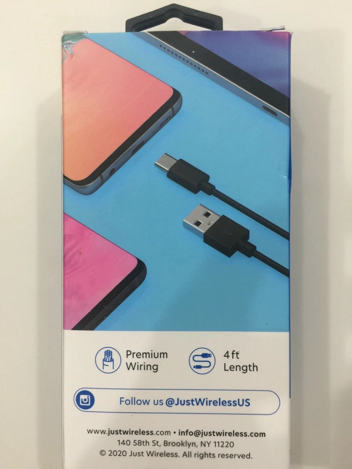 Just Wireless 4 Feet Charge Sync USB-C Charging Cable - Black NEW - Image 2 of 2