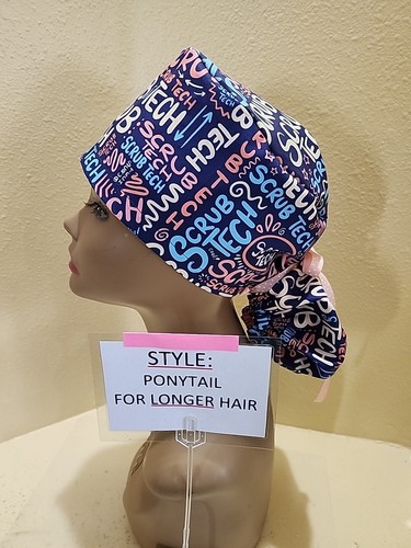 Scrub Tech Scribble Women's Ponytail Surgical Scrub Hat/Cap Handmade - Picture 4 of 9