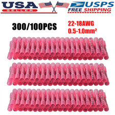 300Pcs Heat Shrink Waterproof Wire Connectors Red 22-16 AWG Butt Seal Terminals