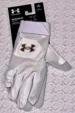 UNDER ARMOUR UA Clean Up 21 White Grey Gold Baseball Batting Gloves Mens Sz S