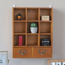 9 Cube Storage Shelf Vintage Organizer Small Item Display Cabinet With 2 Drawers