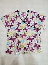 Size Large Women's, I Love Scrubs, Scrubin, Butterfly And Flowers On White - NWT
