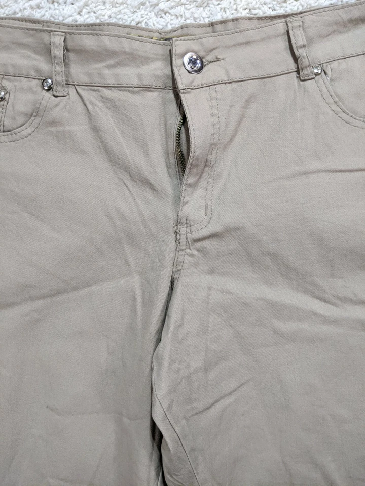 Out Jeans Womens Pants 22 Beige Plus Stretch Rhinestone Flat Front Mid Rise  - Image 2 of 4