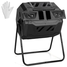 43 Gallon Dual Chamber Compost Tumbler Bin - Black