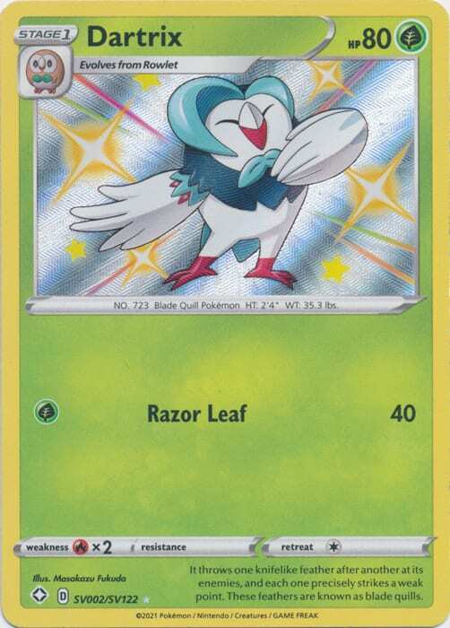 Pokemon - Dartrix (Shiny) - SV002/SV122 - Shining Fates Shiny Vault - Ultra Rare