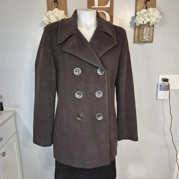Calvin Klein Wool & Cashmere Blend Button Front Pea Coat Size 12 - Image 3 of 4