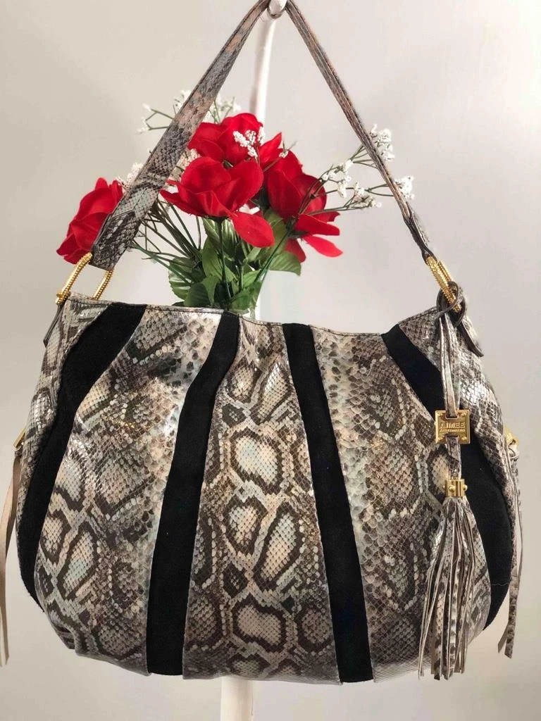 AIMEE KESTENBERG Snakeskin Embossed Black Suede Large Hobo