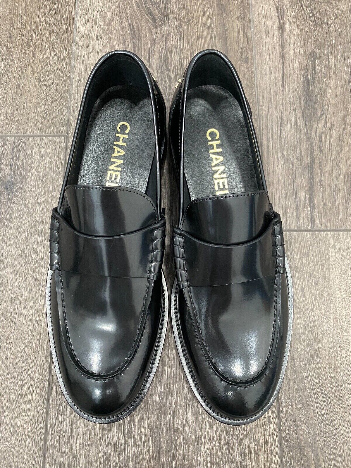 2023 CHANEL BLACK LEATHER LOAFERS OXFORD SHOES 36 NEW