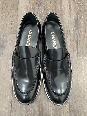 2023 CHANEL BLACK LEATHER LOAFERS OXFORD SHOES 37.5 NEW