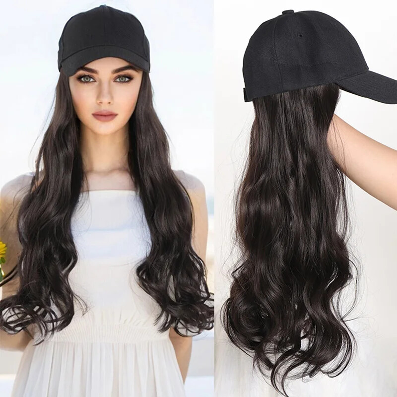 Women Baseball Cap with Synthetic Wig Long Wavy Full Wigs Hat for Natural Use eBay