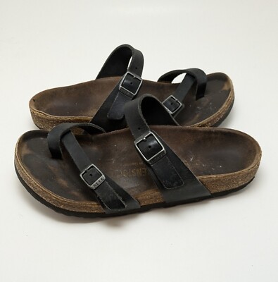 Unisex Birkenstock 240 Black Adjustable Strap Slip On Sandals Size 4M 6W 