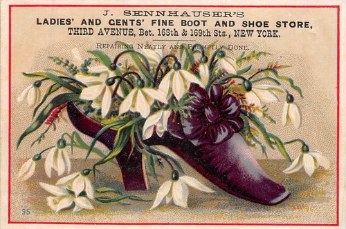 J. SENNHAUSER'S FINE BOOT & SHOE STORE VICTORIAN TRADE CARD NEW YORK