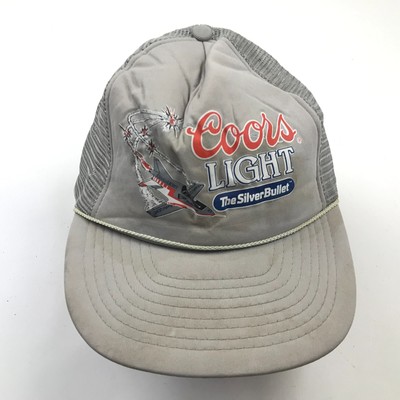 VINTGE Coors Light Hat Cap Snapback Gray Red Trucker Fighter Jet Silver Bullet
