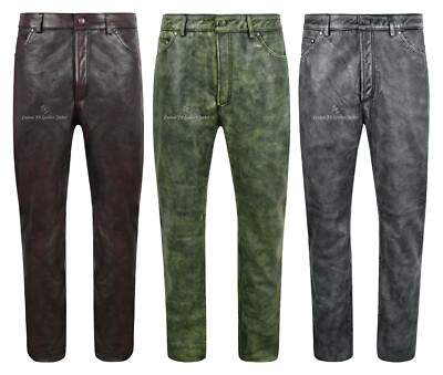 Herren Lederhose Biker Vollnarben Gewachstes Rindsleder ROCK Jeans Style Hose 501