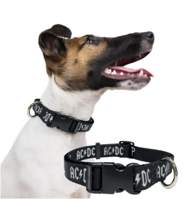 Adjustable AC/DC Dog Collar Black & White Official Logo Various sizes S ...