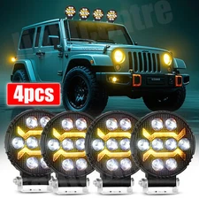 4X 4" LED Work Light Bar Pods Round Offroad Driving Truck ATV Fog Lamp Amber DRL