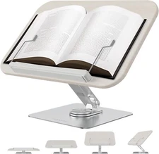 360° Rotating Adjustable Book Stand with Page Clips Foldable Holder for Reading