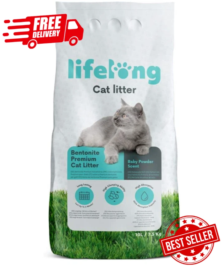 Lifelong Bentonite Premium Cat Litter Baby Powder Scent 10L Free UK Delivery