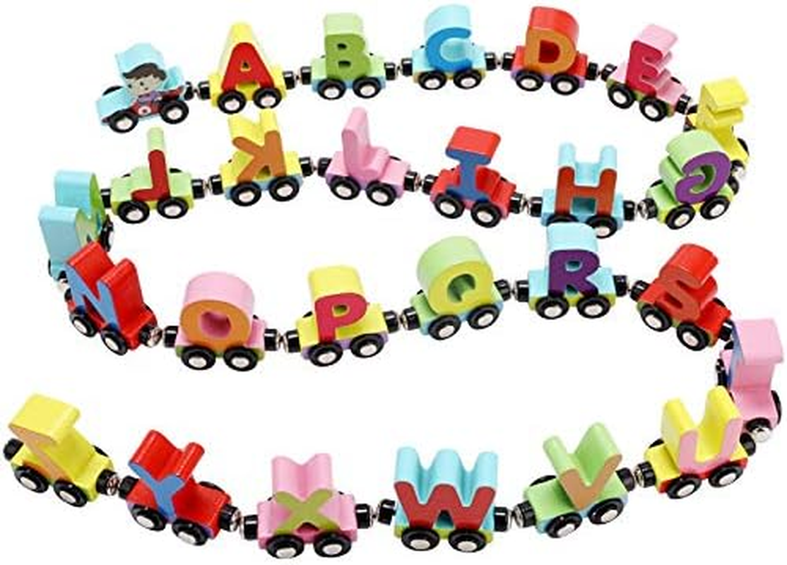 Wooden Magnetic Alphabet Train Set with Numbers for Kids