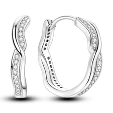 MULA Original Twist Circle Hoop Earrings CZ Women Jewelry 925 Sterling Silver