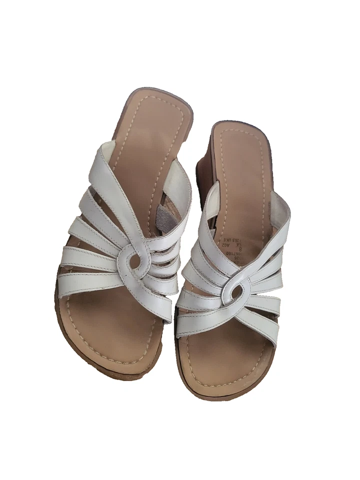 Sandalias Elegantes Plataforma Cuña Cuero Alta Calidad Mujer’s Talla 8M Blancas Foto 2 de 3