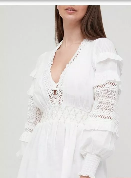 River Island Tiered Sleeve Playsuit In White Size S RRP 40
