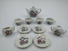 Vintage Tiny Tea Set - Floral Doll Size - Made In Japan White - 11 Piece