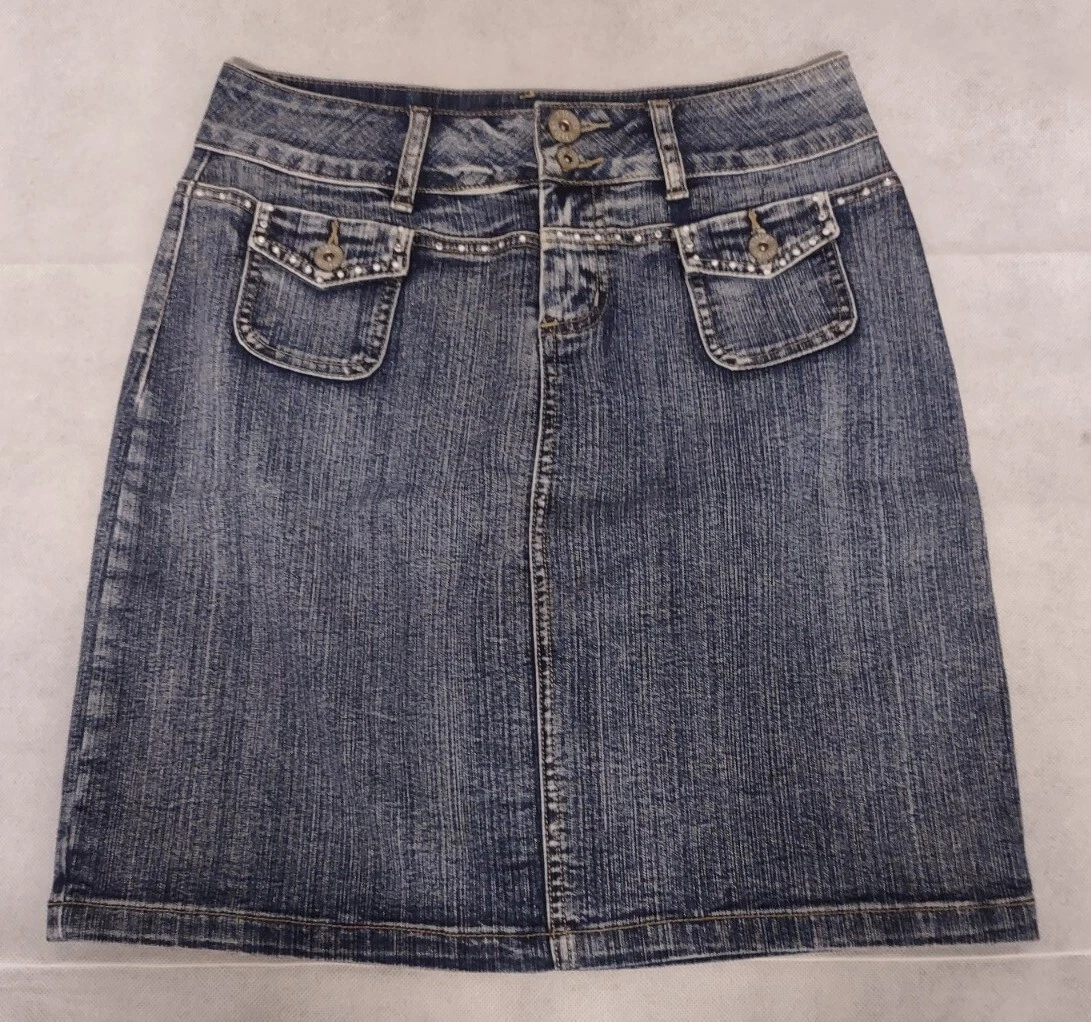 Baccini Denim Jean Skirt 4P Rhinestone Accents Medium Wash eBay