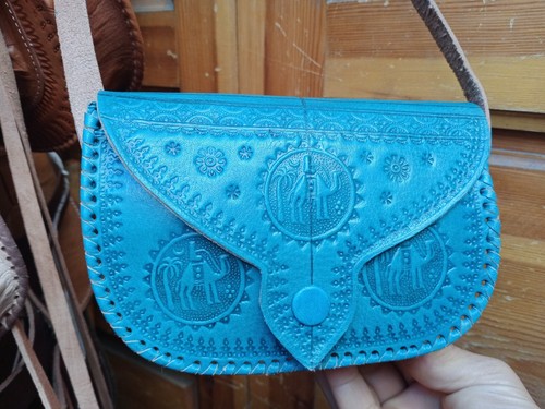 Turquoize Small MOROCCAN LEATHER BAG Tolled Vintage African Ethnic Boho Chic