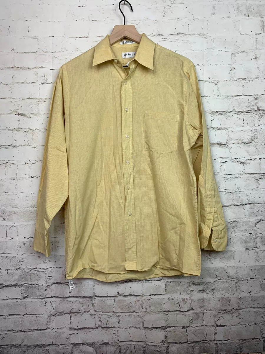 VAN HEUSEN Mens Yellow Button Down Dress Shirt Size 15 32 33