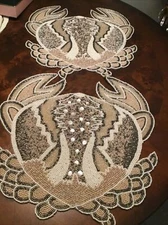 COASTAL COLLECTION x2 Beaded Beachy Ocean Placemats Chargers Set NWT