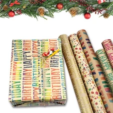 6 Sheet Birthday Wrapping Paper Cardboard for Adults Paper Roll Flower Paper