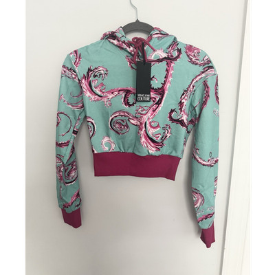Versace Couture Pullover Hoodie Sweatshirt Aqua Pink XXS NWT Designer Abstract