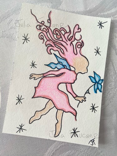ACEO Original Art Pink Fairy Mini Fantasy Artwork Artist Trading Card Faerie