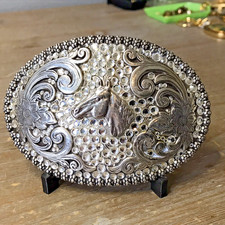 Horse Head Rhinestone Accented Flower Ornate Western Nocona Belt Buckle.  Z52 