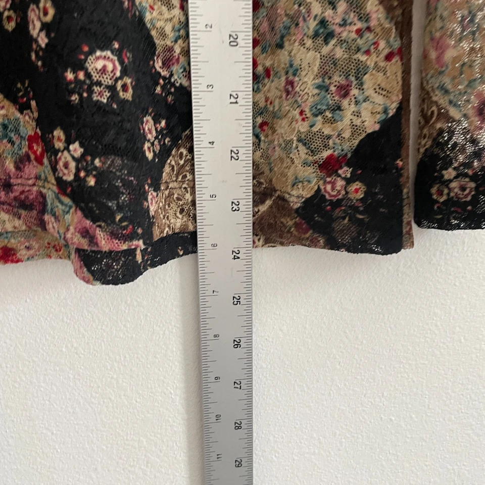 Y2K Top Women XL Patchwork Lace Floral Top Romantic Cottagecore Semi Sheer Brown - Image 4 of 4