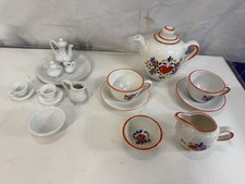 Vintage Miniature Porcelain Tea Set Lot 2 Sets Hand Painted Heart Floral  White