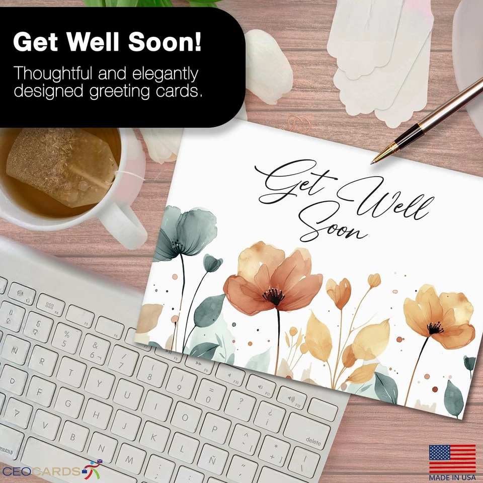 Get Well Soon Cards with Envelopes for Business & Family (Flowers) Bulk 25 Pa... - Image 2 of 4