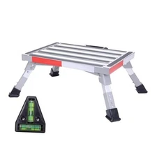  RV Step Stool, Adjustable Height Aluminum Folding Platform Step Ladder Gray