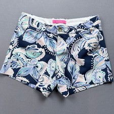 Lilly Pulitzer Callahan Knit Shorts Size 0 High Tide Navy Holy Flockamolie