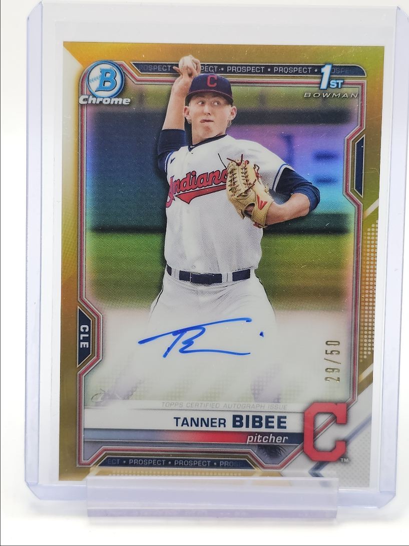 TANNER BIBEE 2021 BOWMAN CHROME DRAFT 1ST TRUE GOLD GUARDS AUTO /50 Q4920