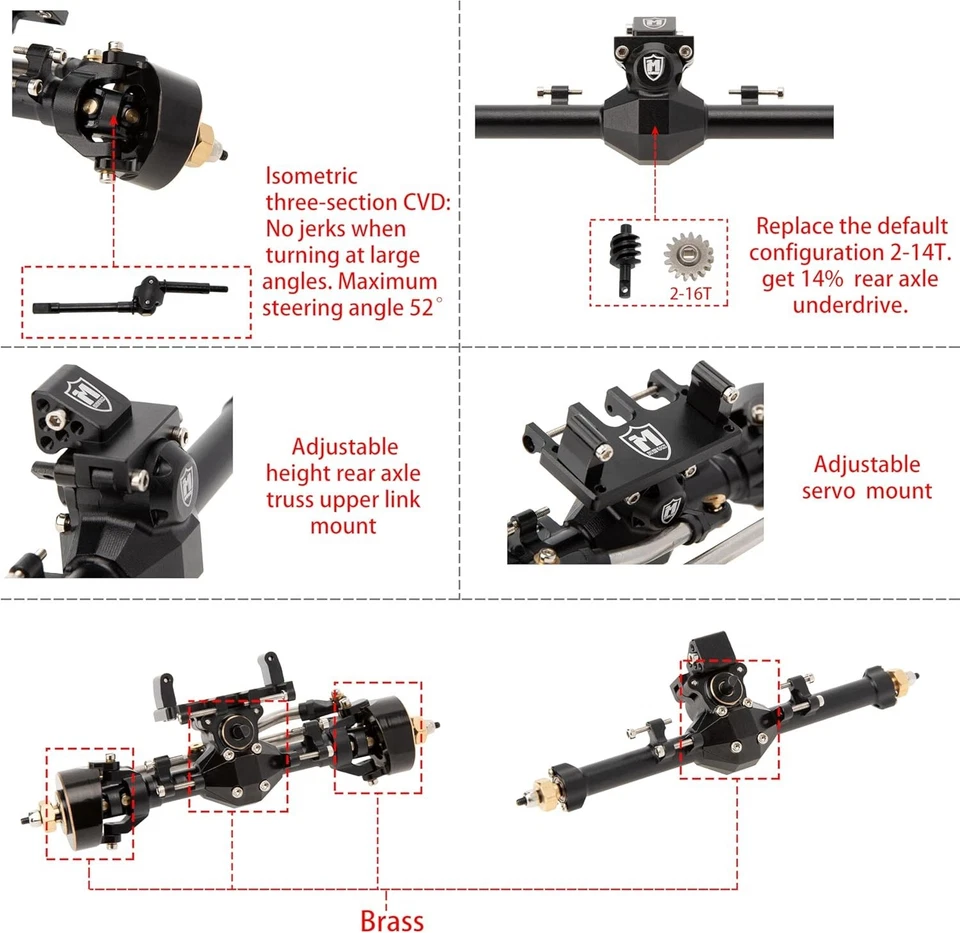 Black Front Axle Upgrades for RC Crawler - Deadbolt C10 JLU - Image 4 of 4