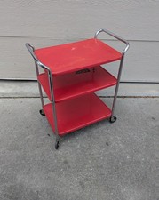 Carro de bar vintage COSCO MCM 3 niveles de metal rojo utilitario cocina F93