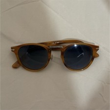Persol Brown Tortoise Shell Acetate Frame Blue Lens Round Men's Sunglasses