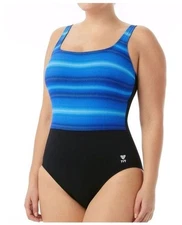 TYR WOMEN’S TRAMONTO SCOOP NECK CONTROLFIT, Blue, SZ. 14