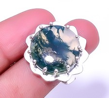 Moss Agate - India 925 Sterling Silver Artisan Ring Size Adjustable 8 A364