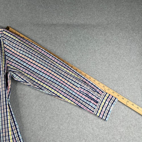 BUGATCHI UOMO Shirt XL Shaped Fit Colorful Plaid Flip Cuff Button Up Long Sleeve - Picture 11 of 12