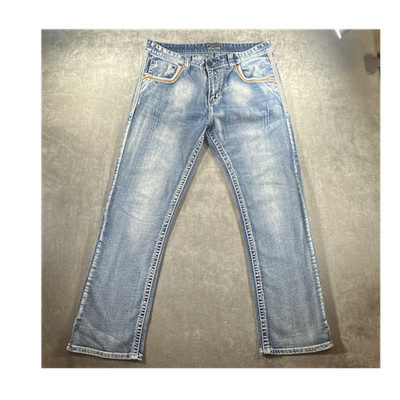 Black Men's Bootcut Regular Stretch Medium Wash Blue Denim Embroidered Jeans