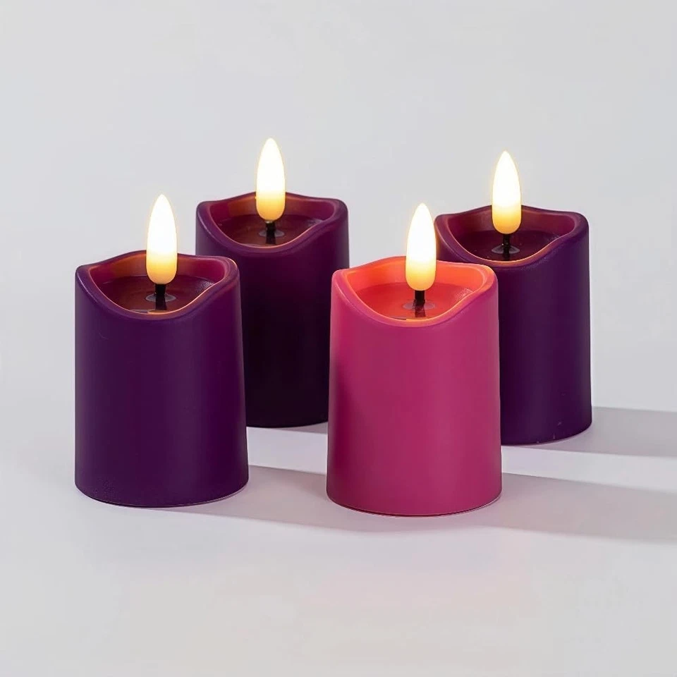 Velas de Adviento Simplelight, Velas Votivas Sin Llama Púrpura y Rosa con Temporizador, A Foto 2 de 4